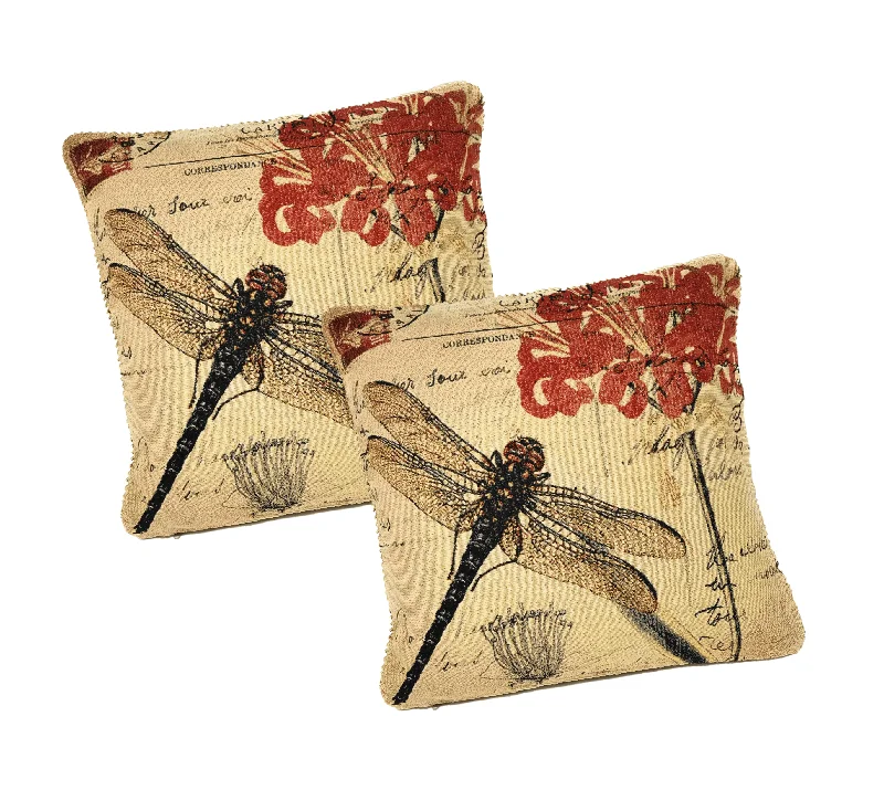 Down Alternative Pillows for Ethical ChoicesDaDa Bedding Set of 2-Pieces Dragonfly Dreams Nature Garden Tapestry Throw Pillow Covers w/ Inserts - 18" x 18"