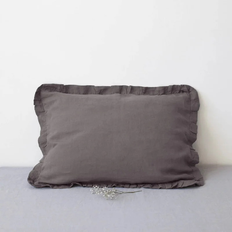 Bolster Pillows for Sofa DecorationFrilled Pillow Case In Regular Size In Dark Grey