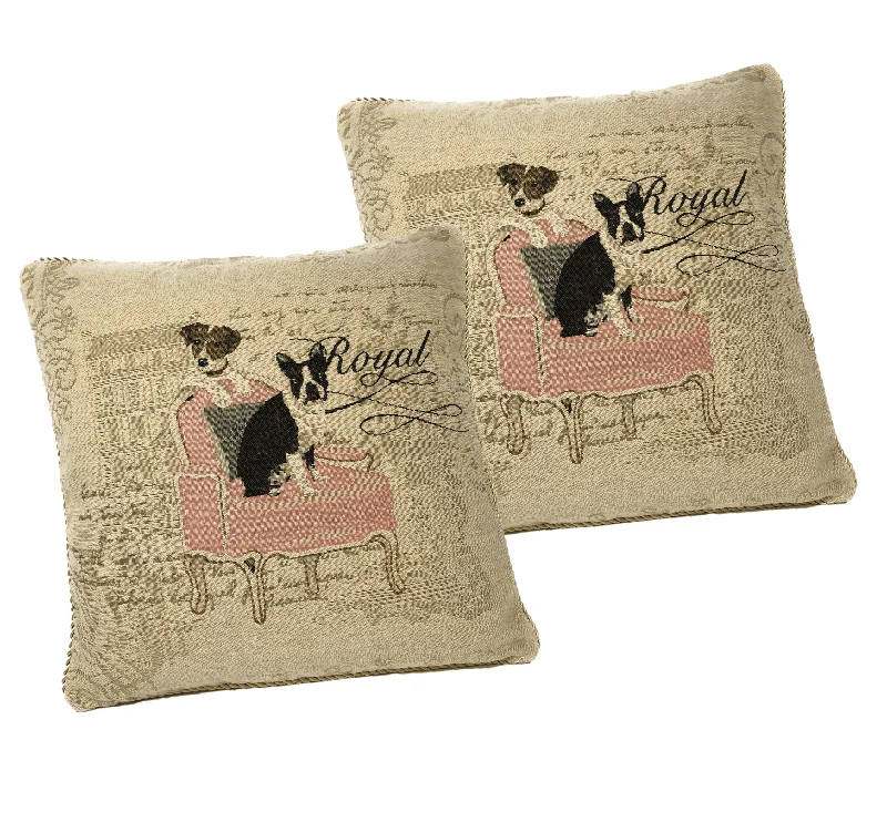 Square Pillows for Modern Home DecorDaDa Bedding Set of 2-Pieces Royal Dogs Bulldog Beagle Tapestry Throw Pillow Covers w/ Inserts, 18" x 18"