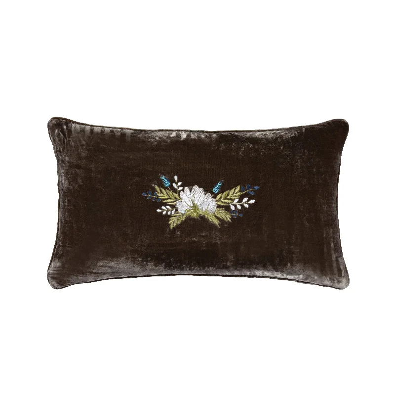 Kids Pillows with Fun DesignsStella Western Floral Embroidered Silk Velvet Lumbar Pillow