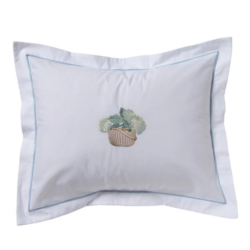 Bolster Pillows for Sofa DecorationBoudoir Pillow Cover in Hydrangea Basket Cream in Blue