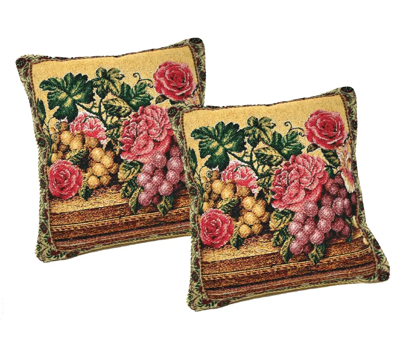 Down Alternative Pillows for Ethical ChoicesDaDa Bedding Set of 2-Pieces Parade Fruit & Roses Garden Tapestry Throw Pillow Covers w/ Inserts - 18" x 18"