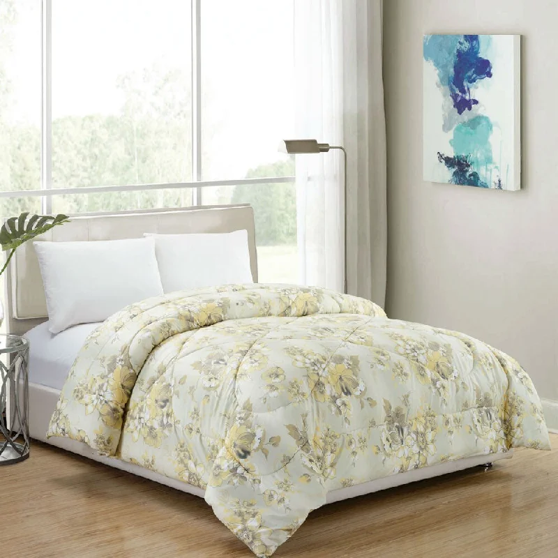 Synthetic - filled comforters like polyester for affordability and hypoallergenic propertiesCalla Yellow Floral Print Comforter