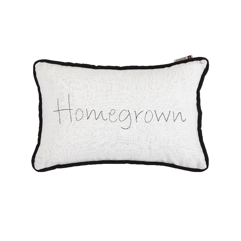 Plush Pillows for a Cozy Bed"Homegrown" Embroidery Lumbar Pillow, 12x19