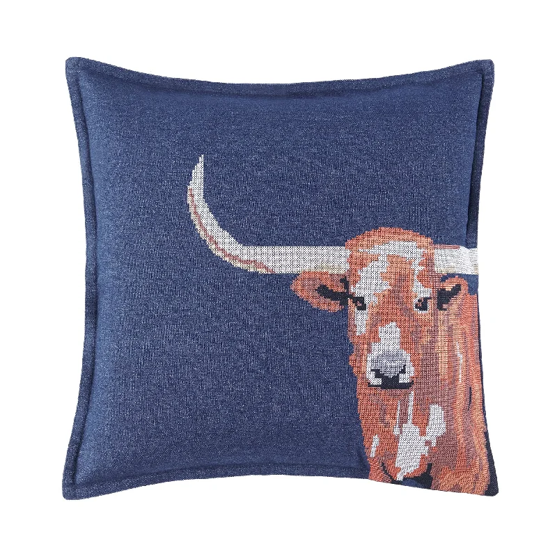 Memory Foam Pillows for Neck SupportDenim Cross Stitched Embroidered Longhorn Pillow