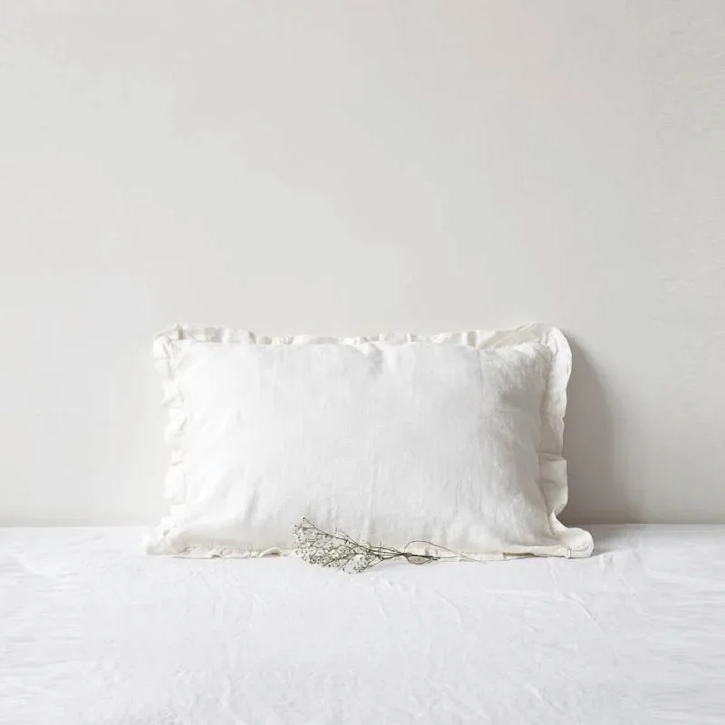 Round Pillows for Boho-Style InteriorsFrilled Pillow Case In King Size In White