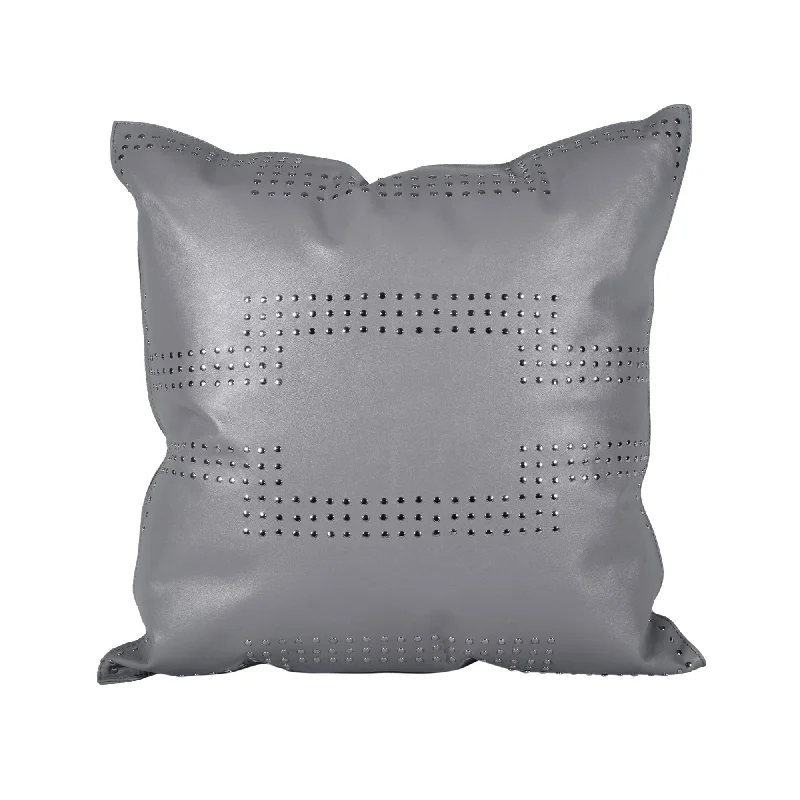 Back Support Pillows for Office ChairsGray Genuine Leather Geometric Studded Throw Pillow