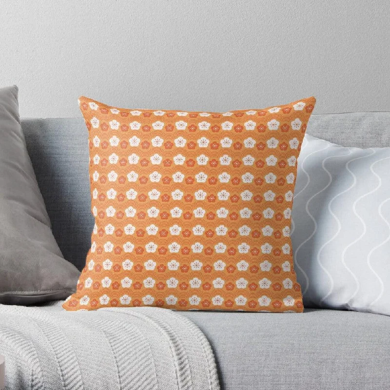 Bolster Pillows for Sofa DecorationWhite & Orange Sakura Square Pillow