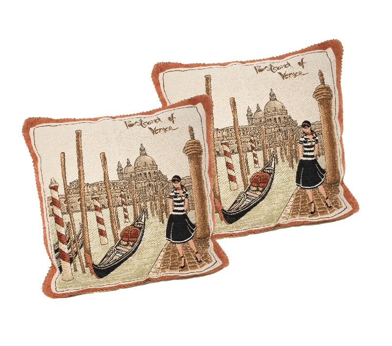 Feather Pillows for a Luxurious SleepDaDa Bedding Set of 2-Pieces Postcard of Venice Tapestry Throw Pillow Covers w/ Inserts - 18" x 18"