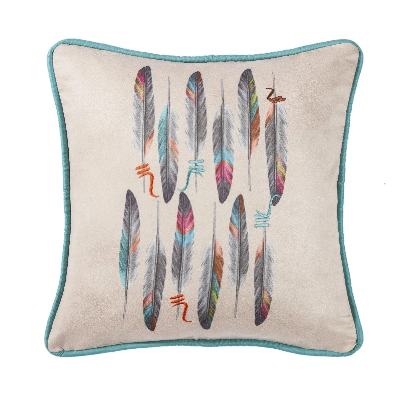 Serape Feather Design Pillow w/ Embroidery Details, 18x18