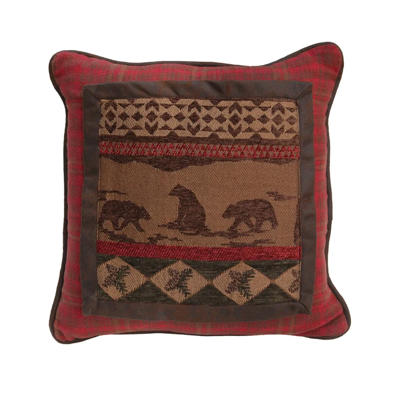 Round Pillows for Boho-Style InteriorsCascade Lodge Bear Throw Pillow, Red Plaid