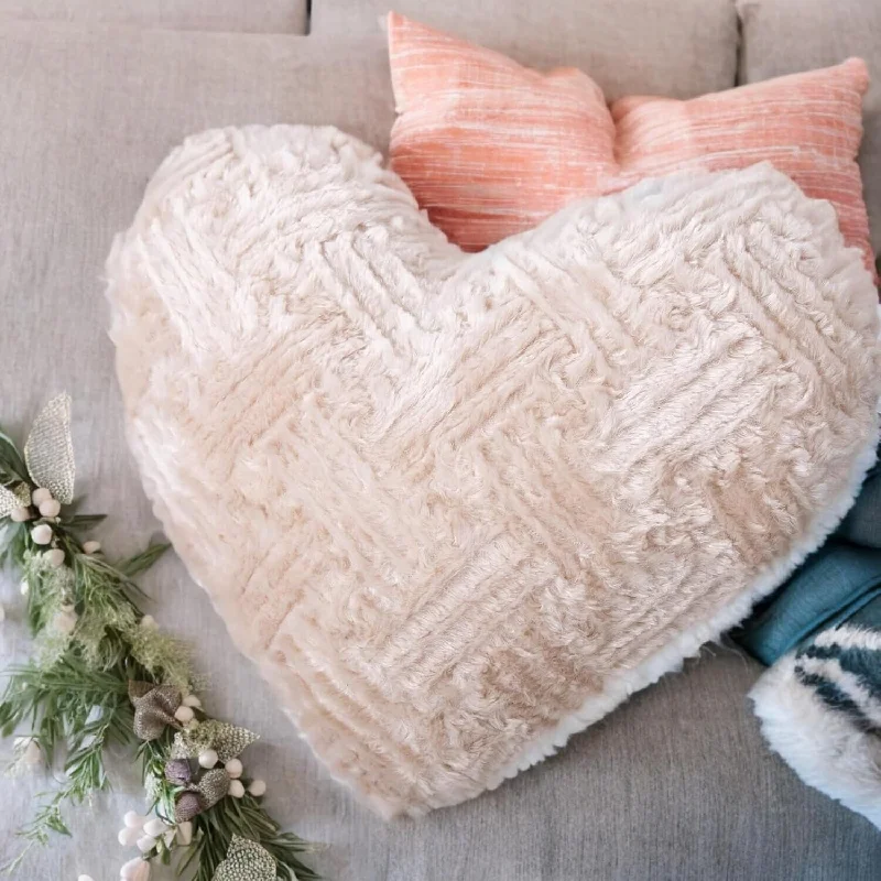 Pregnancy Pillows for Expectant MothersDaDa Bedding Heart Pillows Decorative Throw Pillows - Neutral Champagne Beige Heart Shaped Throw Toss Lap Fluffy Faux Fur Sherpa Pillows (16x14)