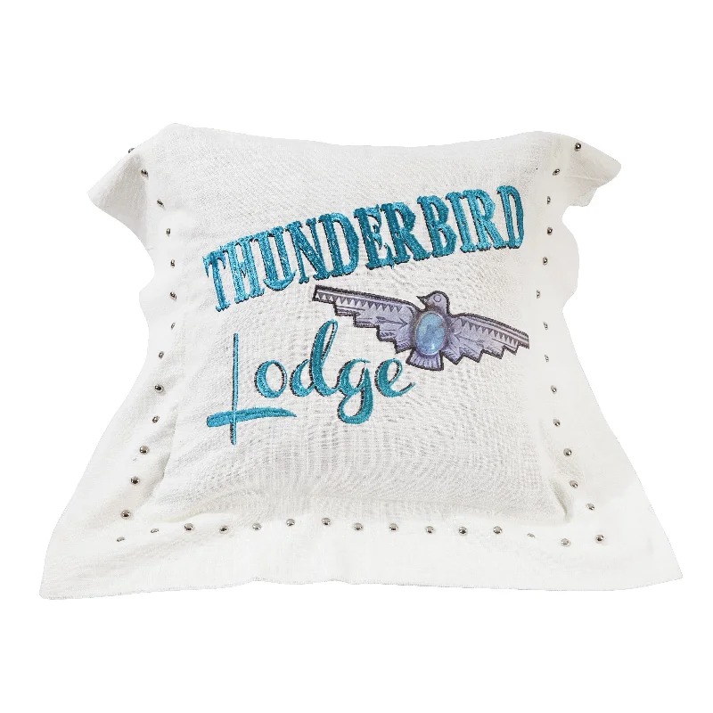 Cotton Pillows for Natural ComfortTurquoise Embroidered "Thunderbird Lodge" Pillow