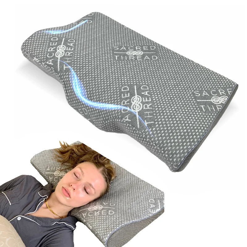 Travel Pillows for Long JourneysSacred Thread Contour Memory Foam Pillow,  for Neck Pain, Orthopedic Pillow with Cooling Cover, Great for Side Sleepers, Back and Stomach Sleepers