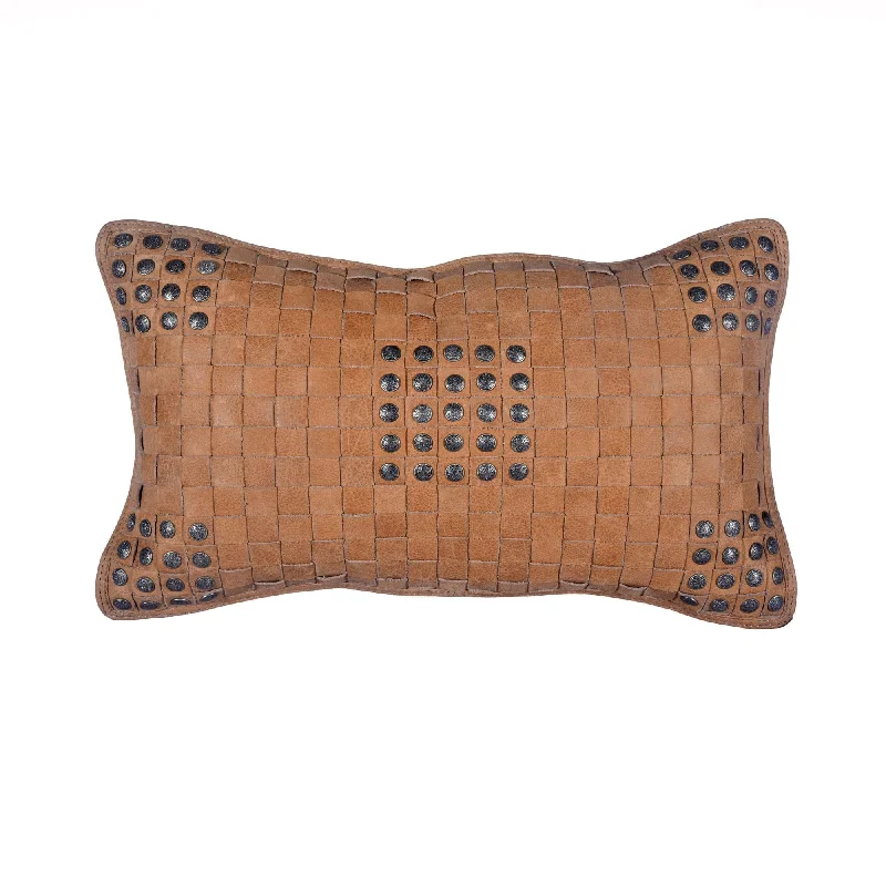 Kids Pillows with Fun DesignsGenuine Leather Studded Basket Weave Pillow