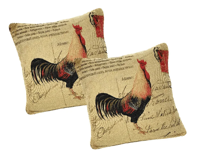 Round Pillows for Boho-Style InteriorsDaDa Bedding Set of 2-Pieces Glamorous Country Rooster Farmhouse Tapestry Throw Pillow Covers w/ Inserts - 18" x 18"