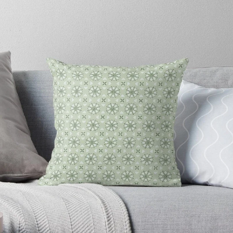 Cotton Pillows for Natural ComfortPale Green Kiku Square Pillow