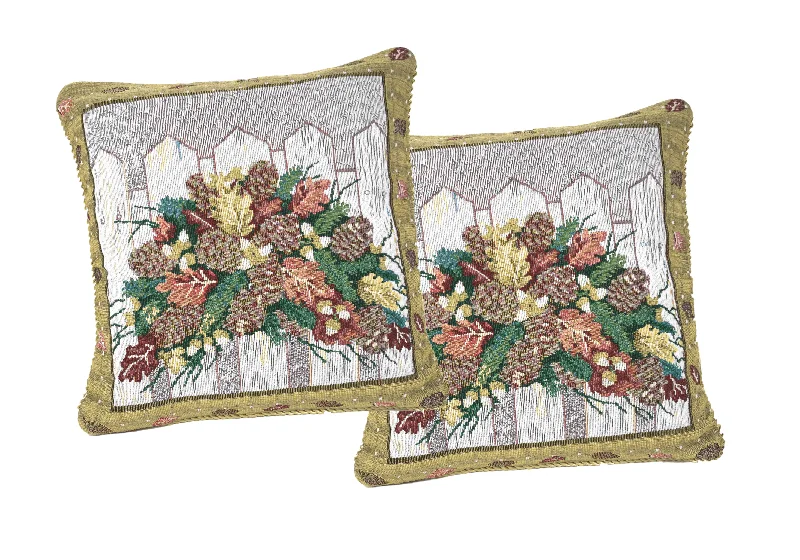 Decorative Pillows for Living Room MakeoverDaDa Bedding Set of 2-Pieces Festive Holiday Fiesta Floral Botanical Tapestry Throw Pillow Covers w/ Inserts - 18" x 18"