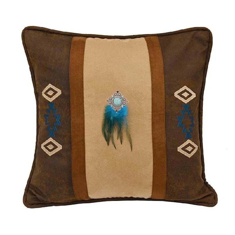 Round Pillows for Boho-Style InteriorsTan & Turquoise Accent Pillow w/ Feathers