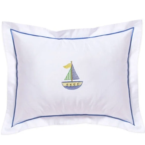 Bolster Pillows for Sofa DecorationBaby Boudoir Pillow Cover in Cross Stitch Sailboat Blue