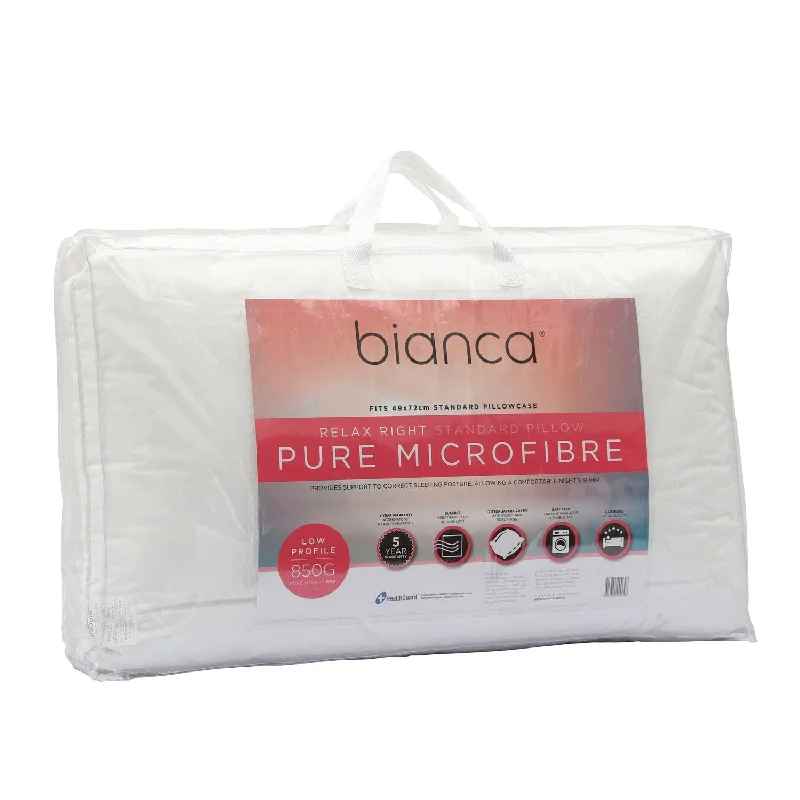 Memory Foam Pillows for Neck SupportRelax Right 850gm Pure Microfibre Fill Low Profile Pillow by Bianca