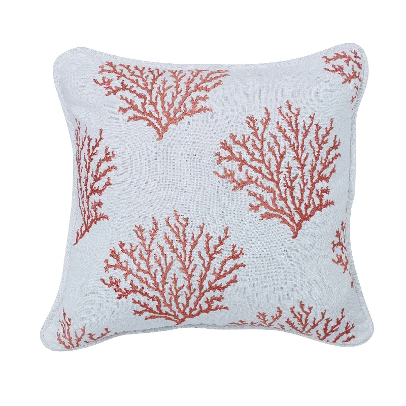 Soft and Fluffy Pillows for Bedroom ComfortSalmon Colored Embroidered coral pillow, 18x18