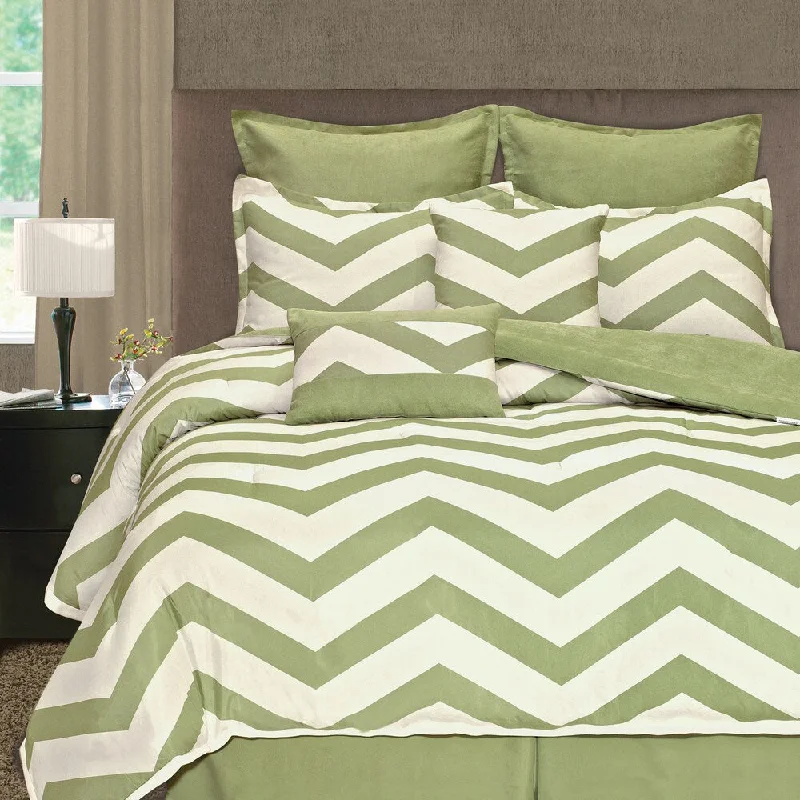 Synthetic - filled comforters like polyester for affordability and hypoallergenic propertiesLight Lime Zigzag 8-piece Comforter Set