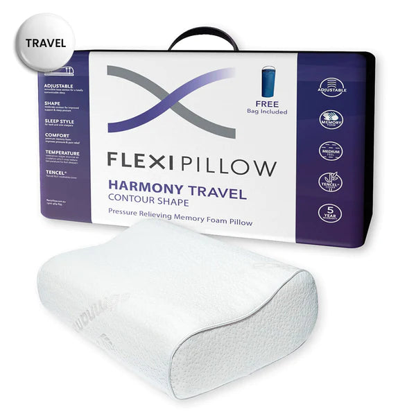 Cotton Pillows for Natural ComfortHarmony Memory Foam TRAVEL PILLOW by Flexi Pillow