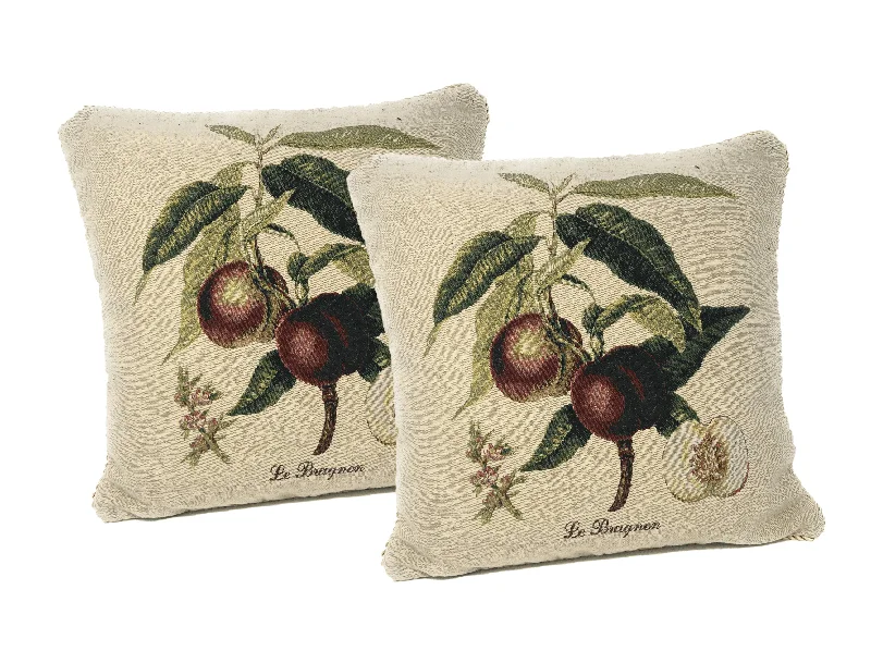 Hypoallergenic Pillows for Allergy SufferersDaDa Bedding Set of 2-Pieces Nectarine Fruits Garden Tapestry Throw Pillow Covers w/ Inserts - 18" x 18"