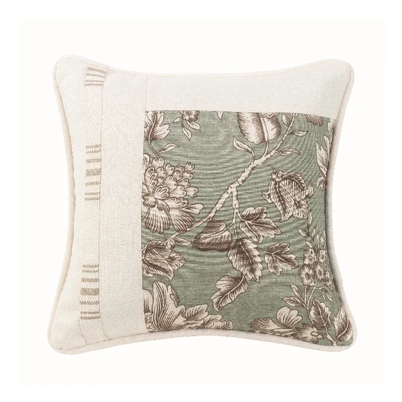 Kids Pillows with Fun DesignsGramercy Square Pieced Pillow w/ Floral, Stripe & White Linen Texture, 18x18