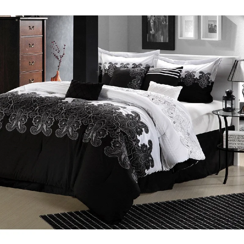 Cotton - filled comforters for a breathable and natural sleep experienceDivine Black and White 8-piece Comforter Set