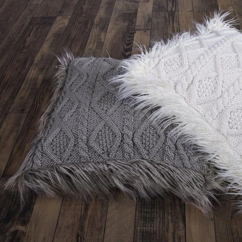 Round Pillows for Boho-Style InteriorsNordic Cable Knit & Mongolian Fur Throw Pillow