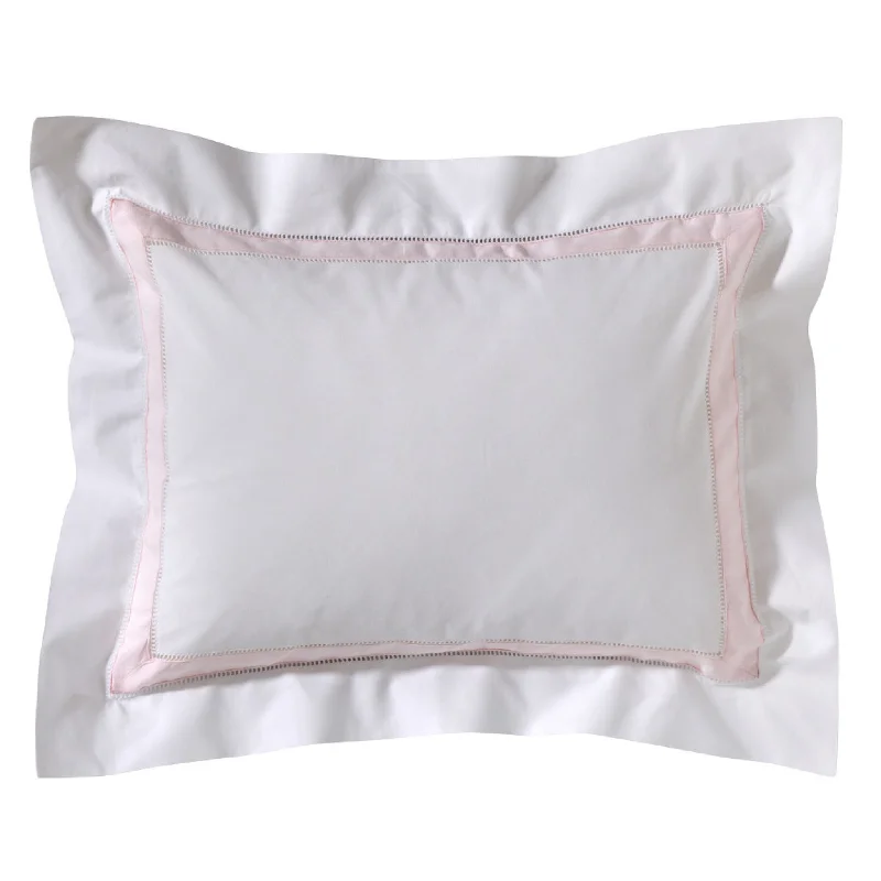 Decorative Pillows for Living Room MakeoverBoudoir Pillow Cover with Hem Stitch & Cotton Percale Trim in Pink