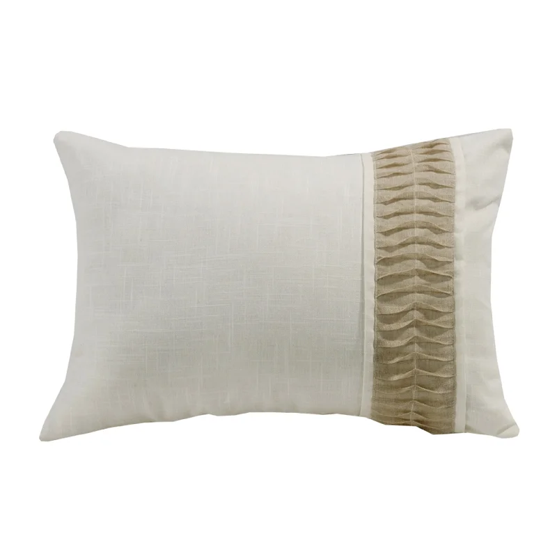 Soft and Fluffy Pillows for Bedroom ComfortNewport White Linen Pillow w/ Ruching Detail, 16x24