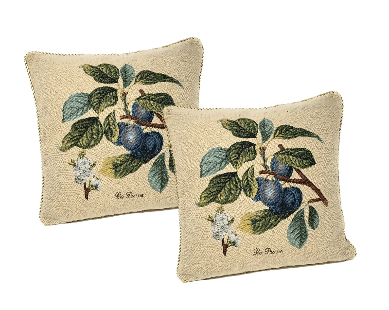 Plush Pillows for a Cozy BedDaDa Bedding Set of 2-Pieces Sugar Plum Fruits Garden Tapestry Throw Pillow Covers w/ Inserts, 18" x 18"