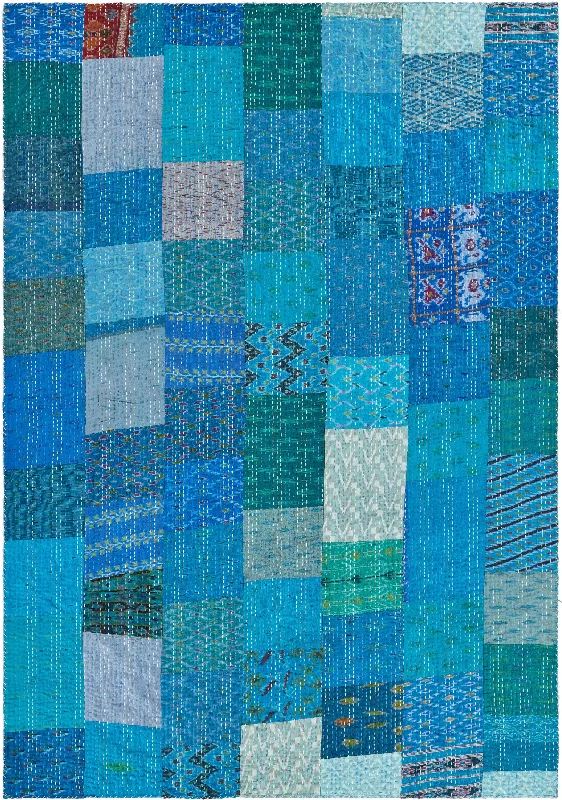 King - size blankets to cover large beds comfortably70" X 50" Blue Kantha Silk Patchwork Throw Blanket with Embroidery