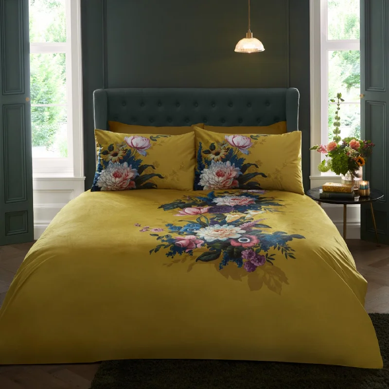 Custom - sized duvet covers to fit unique or non - standard bed framesAshington Ochre Floral Velvet Duvet Set