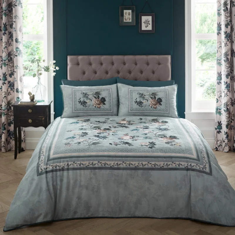 Custom - sized duvet covers to fit unique or non - standard bed framesWindsford Teal Floral 100% Cotton Duvet Set