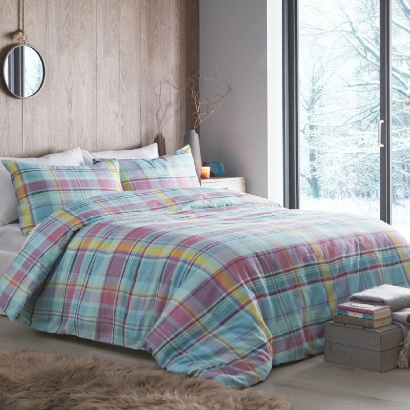 Duvet covers suitable for use with synthetic - filled comfortersApplecross Pastel Check Brushed Cotton Duvet Set