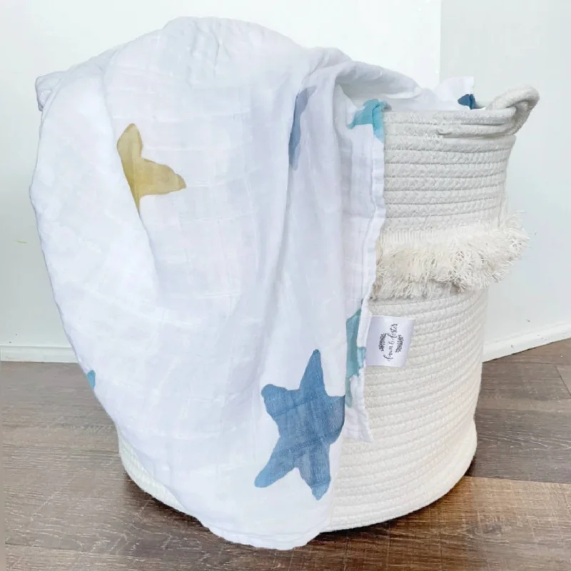 Bamboo fiber blankets with natural antibacterial propertiesBabby Organic Muslin Gauze Swaddle Blanket - Dream In Blue Stars