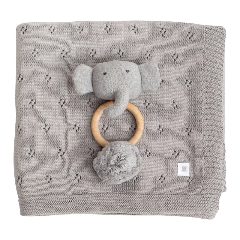 Chenille blankets with a thick and fuzzy textureBaby Knit Blanket & Toy In Gray