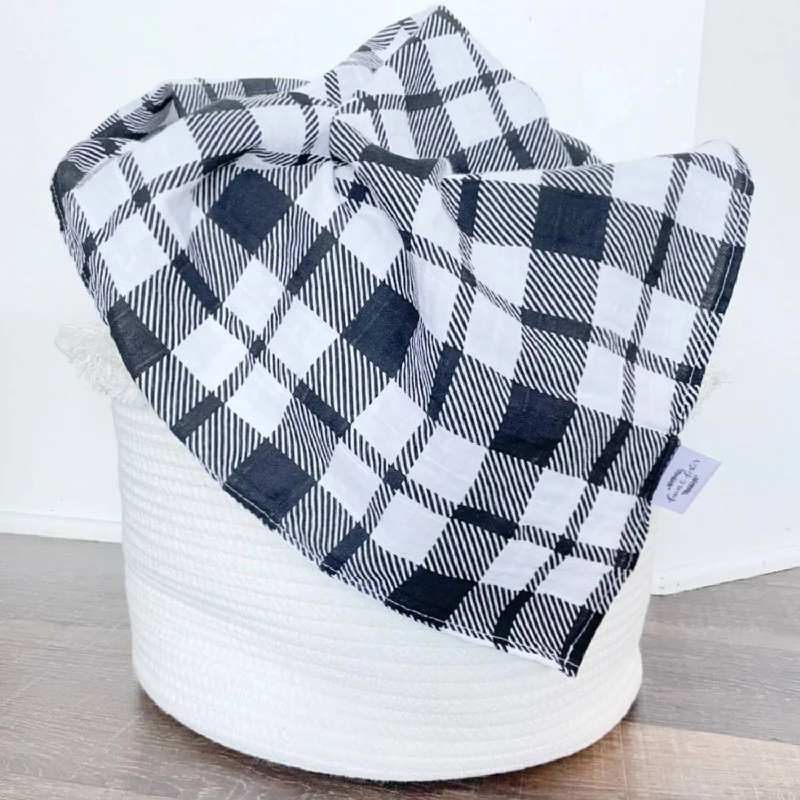 Recycled polyester blankets for an eco - conscious optionBaby Organic Muslin Gauze Swaddle Blanket - Lennox In Black & White Plaid