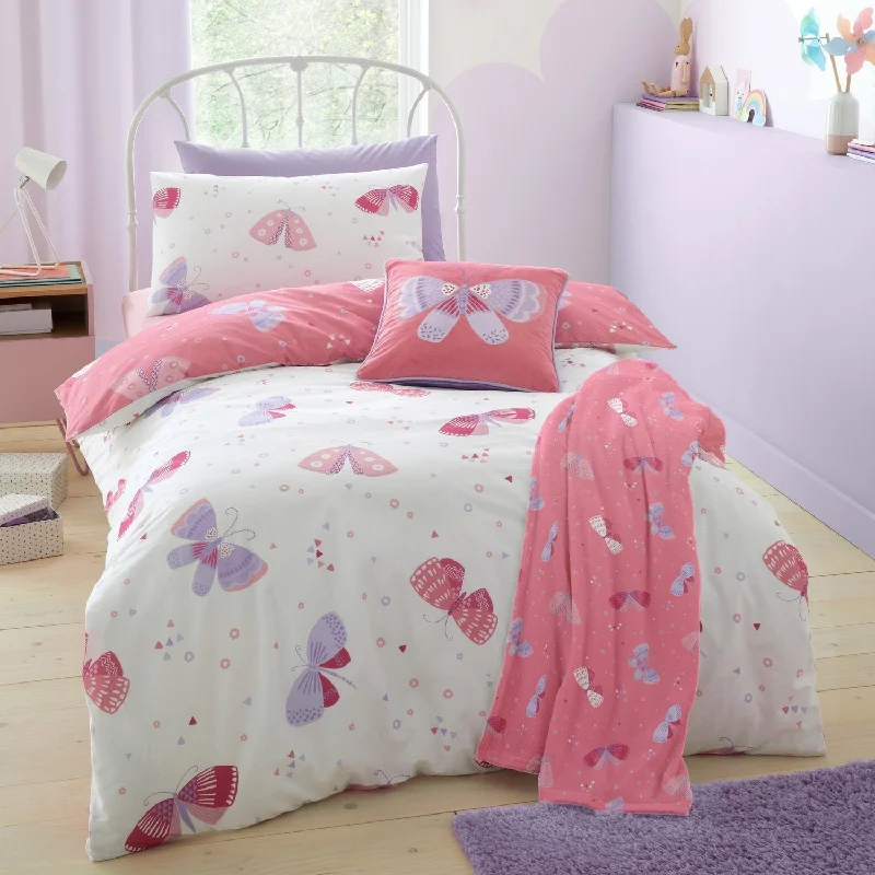 Microfiber duvet covers that are affordable and easy to care forFlutterby Butterfly Pink Reversible Kids Duvet Set