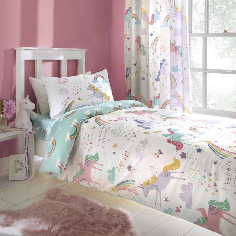 Teen - room duvet covers with trendy and age - appropriate patternsRainbow Unicorn Reversible Kids Duvet Set