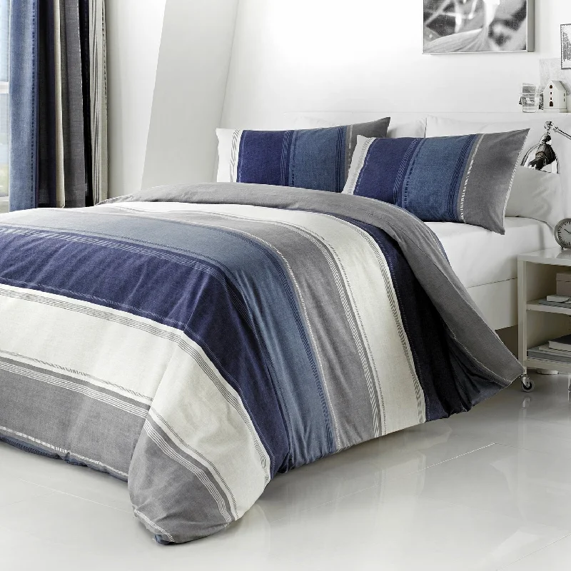 Anti - dust mite duvet covers to keep the sleep environment cleanBetley Stripe Blue Duvet Set