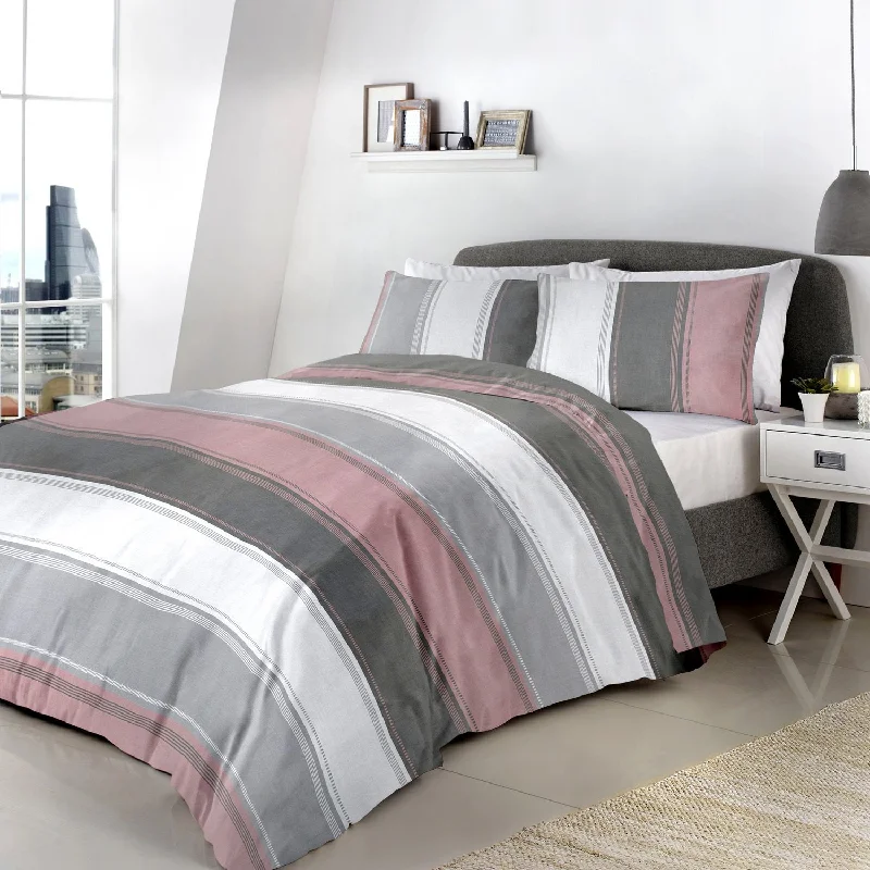 Flannel duvet covers for warmth in cold weatherBetley Stripe Blush Duvet Set