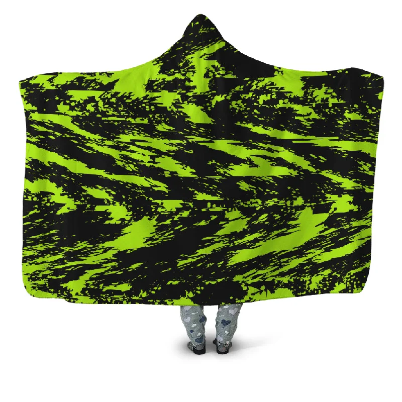 Mohair blankets with a unique sheen and softnessBlack Lime Bolt Glitch Hooded Blanket