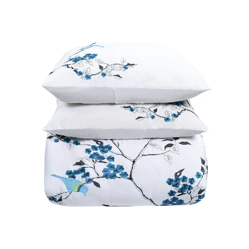 Polyester duvet covers with durability and colorfastnessBlue and White Queen 100% Cotton 200 Thread Count Washable Duvet Cover Set