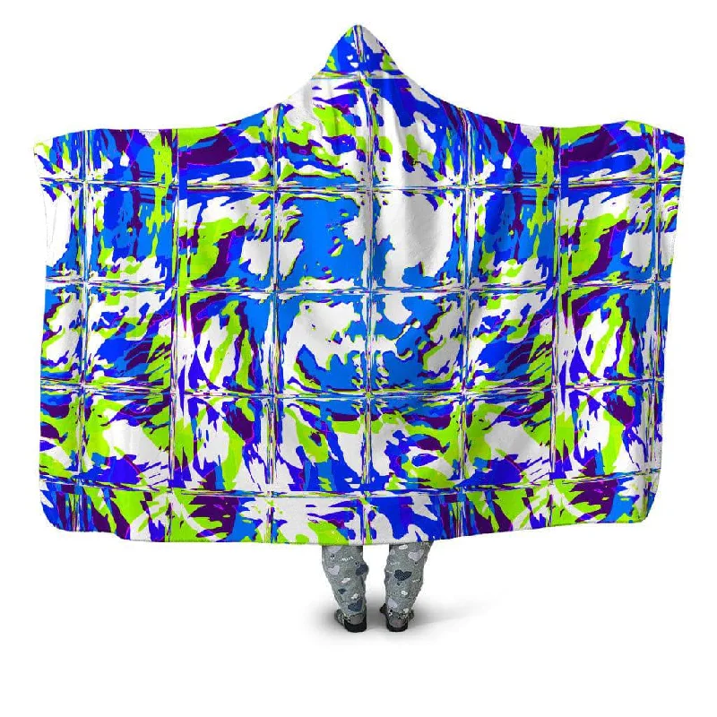 Chenille blankets with a thick and fuzzy textureBlue Rave Glitch Hooded Blanket