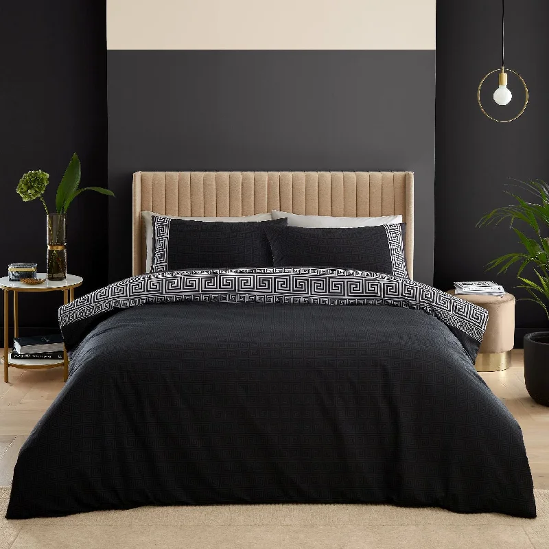 Bamboo - derived duvet covers with antibacterial and moisture - wicking propertiesCatherine Lansfield Artemis Black Greek Key Duvet Set